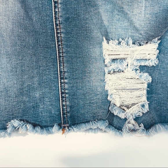 MINI MICRO SKIRT DISTRUCTED DENIM JEAN SKIRT HIGH RISE ACID WASHED, SZ LARGE NWT - Picture 3 of 6